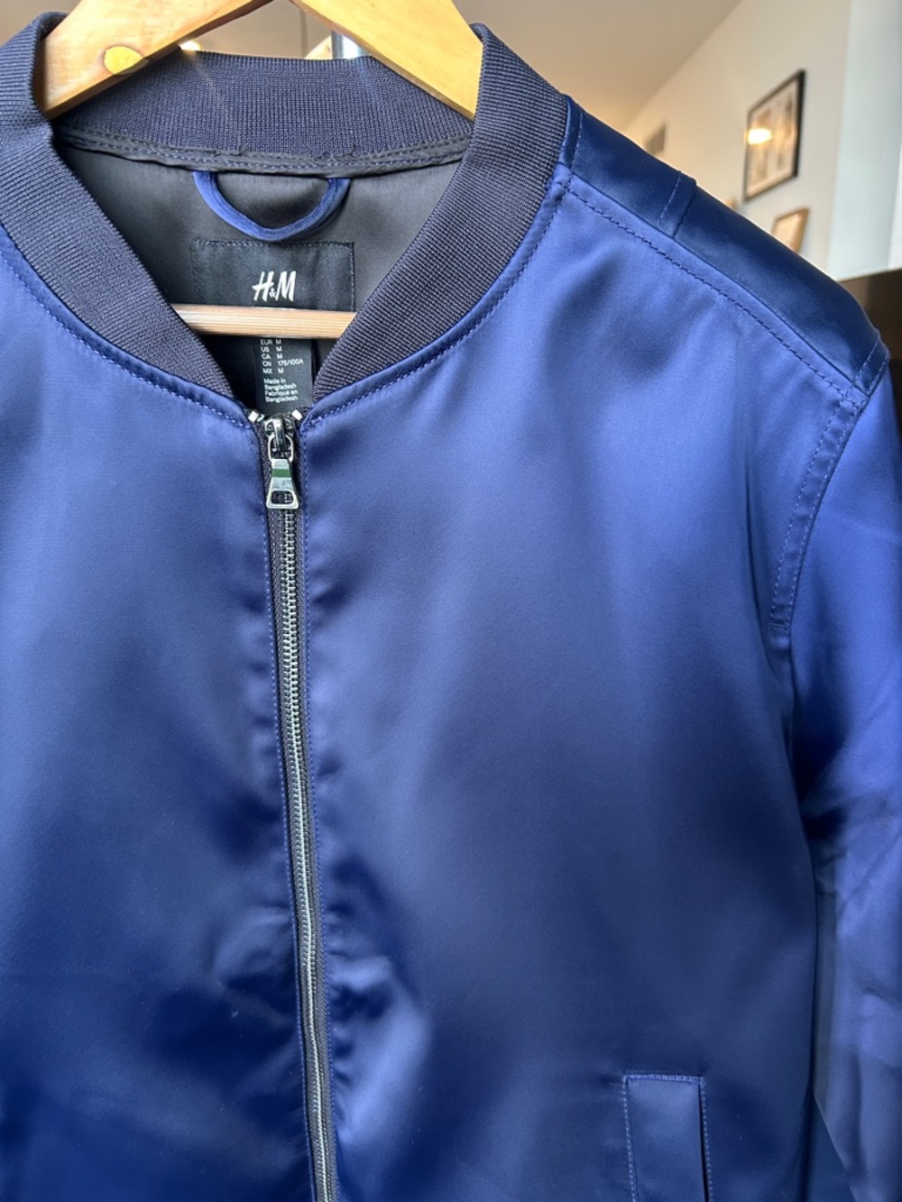 H&M Deep Blue Satin Bomber Jacket
